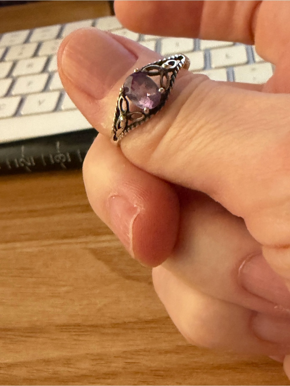 Avon Sterling Silver Amethyst Stone Filigree Ring